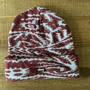 Obey Men’s or Women’s Abstract Knit Beanie - Maroon and Light Gray